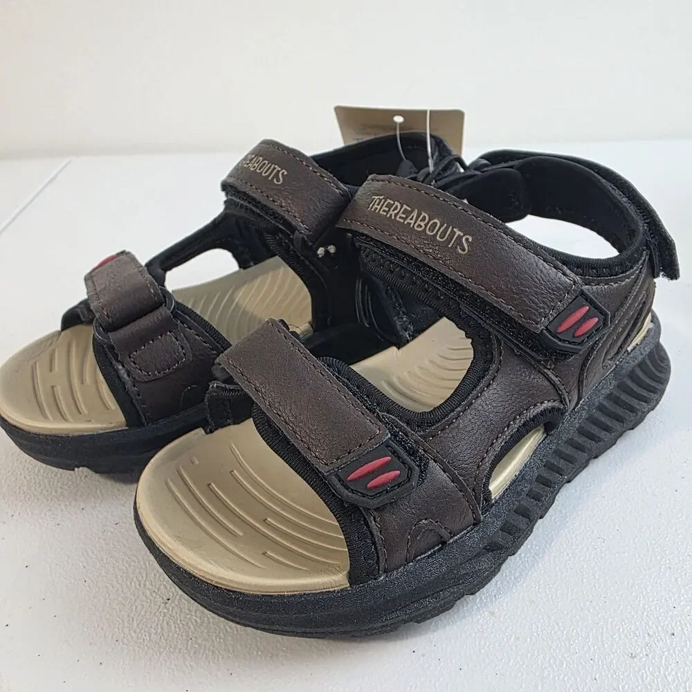 Thereabouts Toddler Size 10 Boys Sandals Brown Open Strap Lil Gulf Kids Youth
